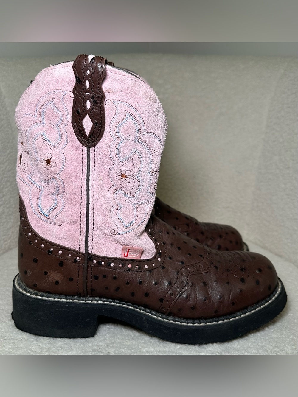Justin Gypsy LeatherBoots Western Cowboy Cowgirl Pink Brown Bohemian Country 7